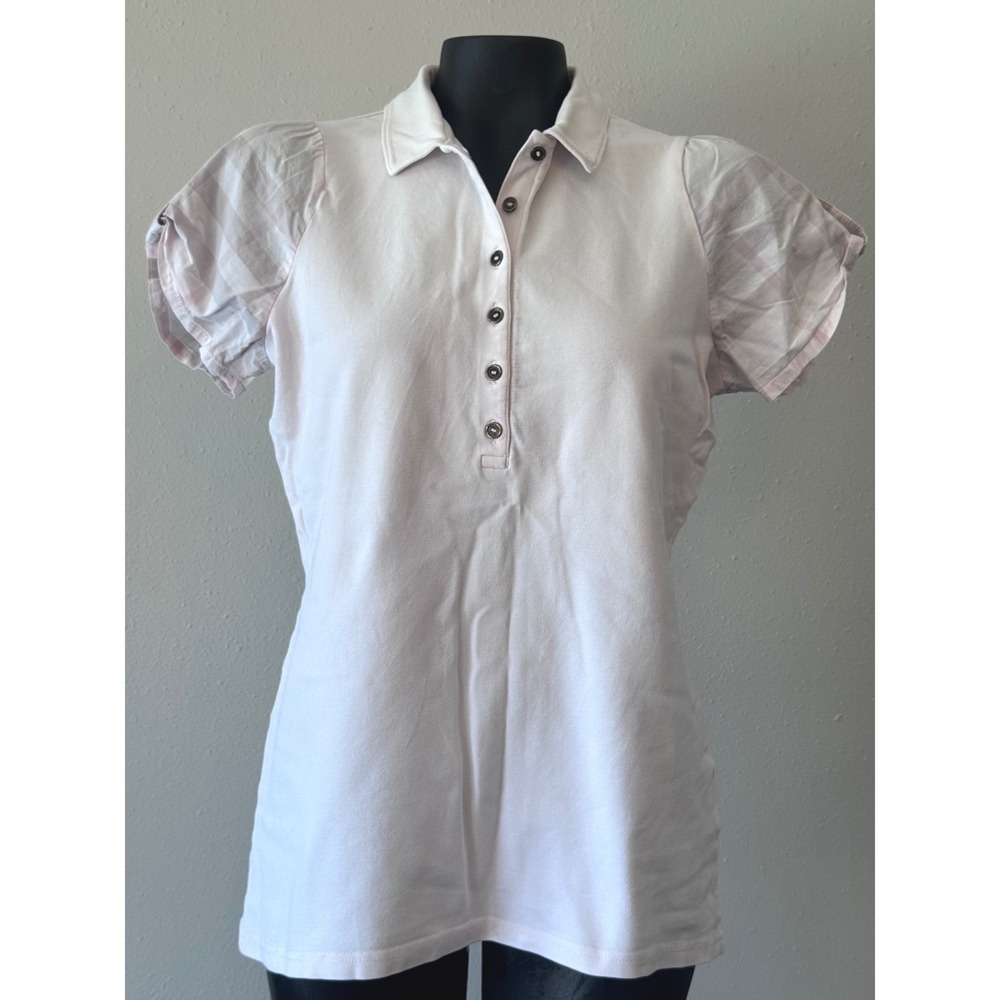 Burberry Brit Womens Pink Nova Check Polo Shirt XL Puff Sleeve Preppy‎ READ